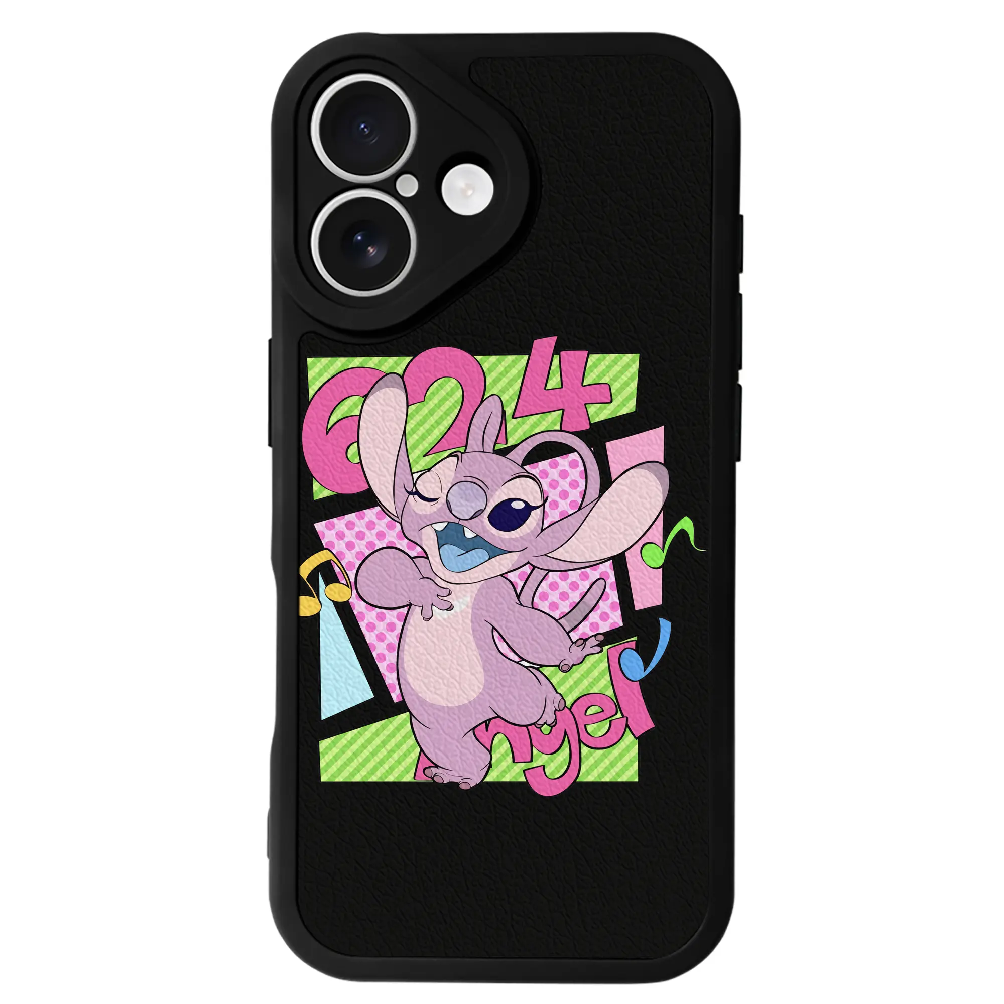 リロ＆スティッチ グッズ エンジェル - IPhone 16シリーズ対応 ・ シリコンスマホケース ・ レザー調 ・ 高精度フィット ・ 耐衝撃 ・ ワイヤレス充電対応 ・ 精密カット